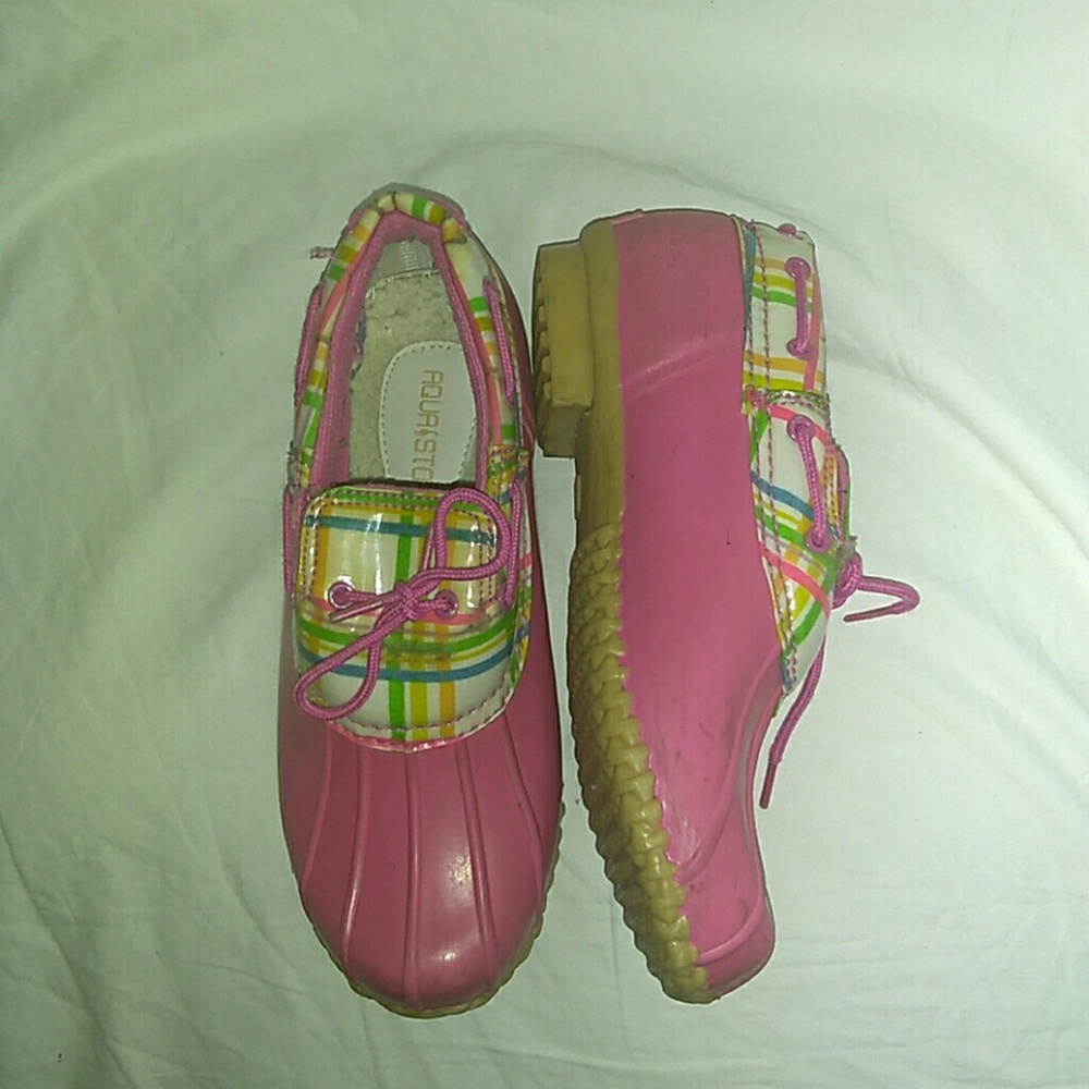 Aquastop Duck Shoes Girl's Pink & Plaid sz 3